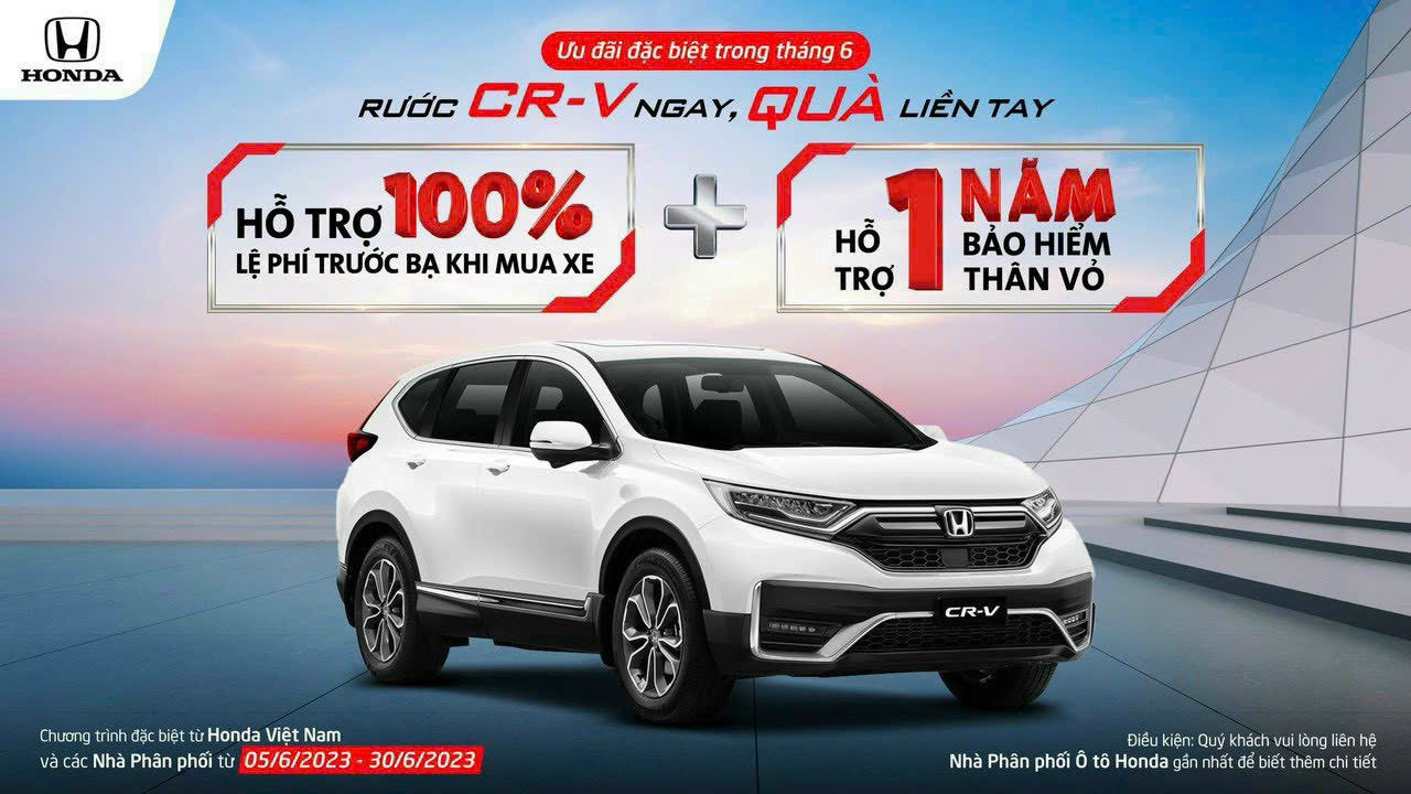 Hỗ trợ 100% lệ phí trước bạ cho khách hàng mua Honda CR-V trong tháng 7